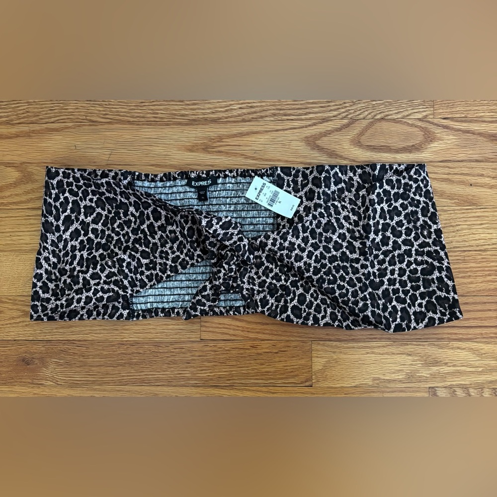 Express Cropped Tube Top Women’s XL Leopard Print Front Tie Casualwear New - Picture 1 of 8